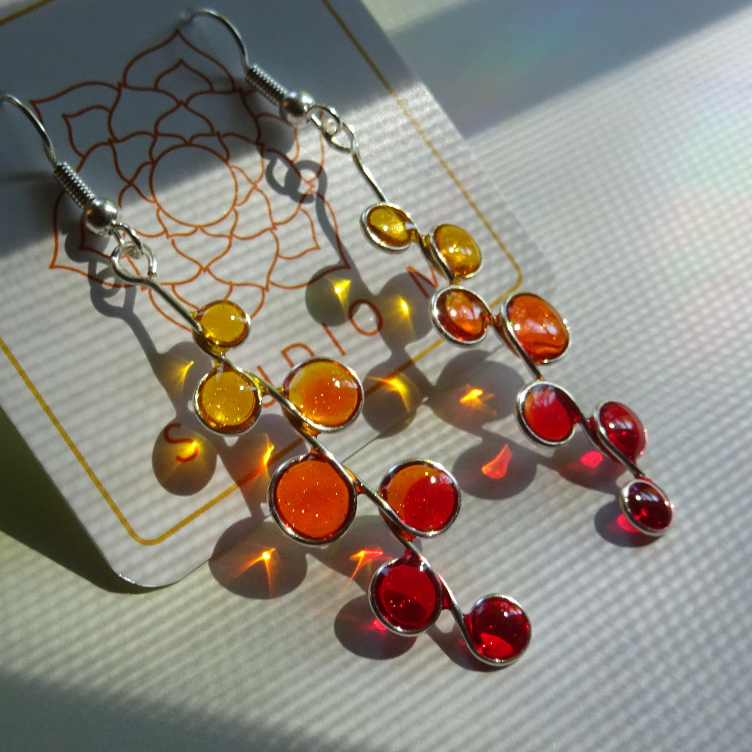 Sunset colored stained glass resin earrings