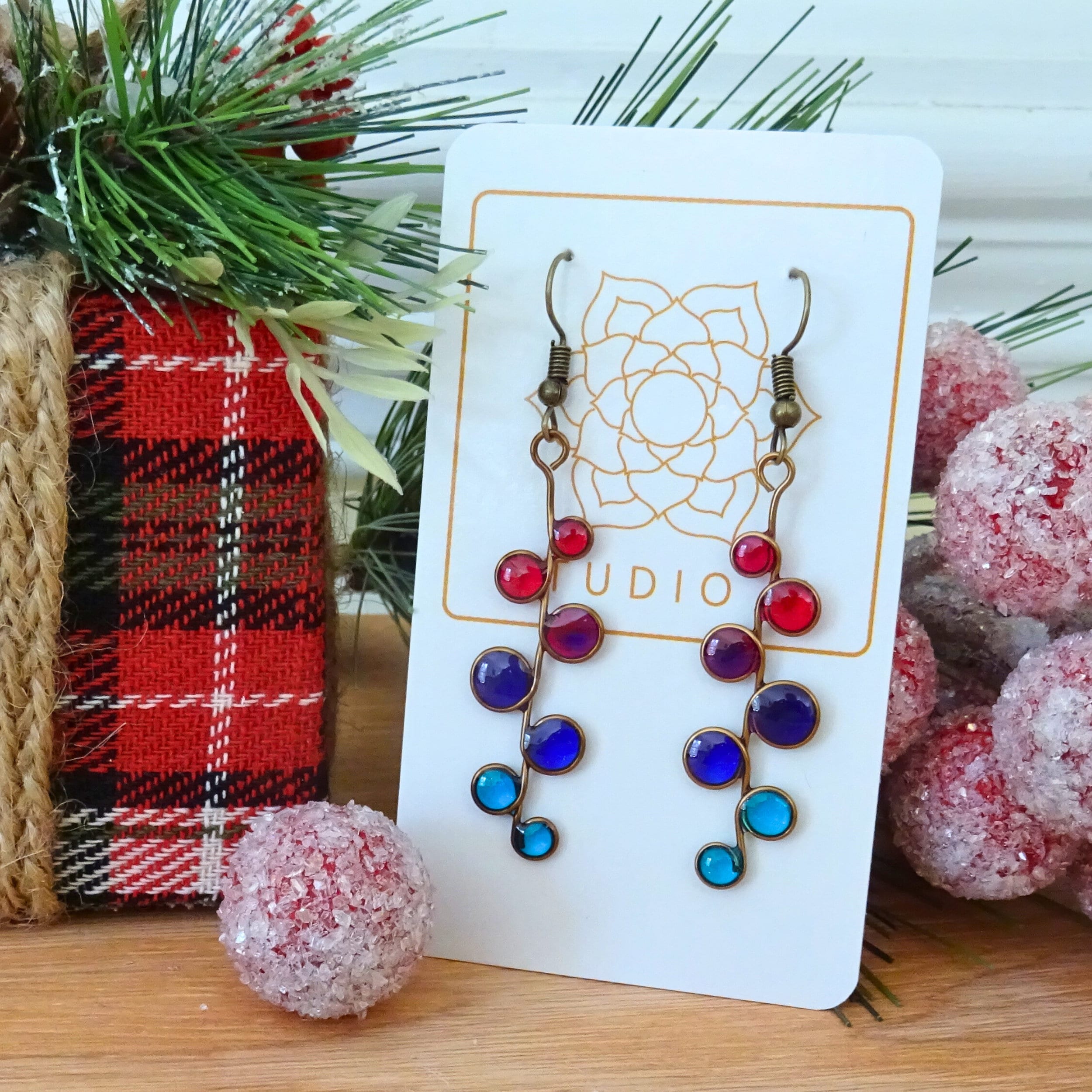 Beauty berry stained glass resin earrings