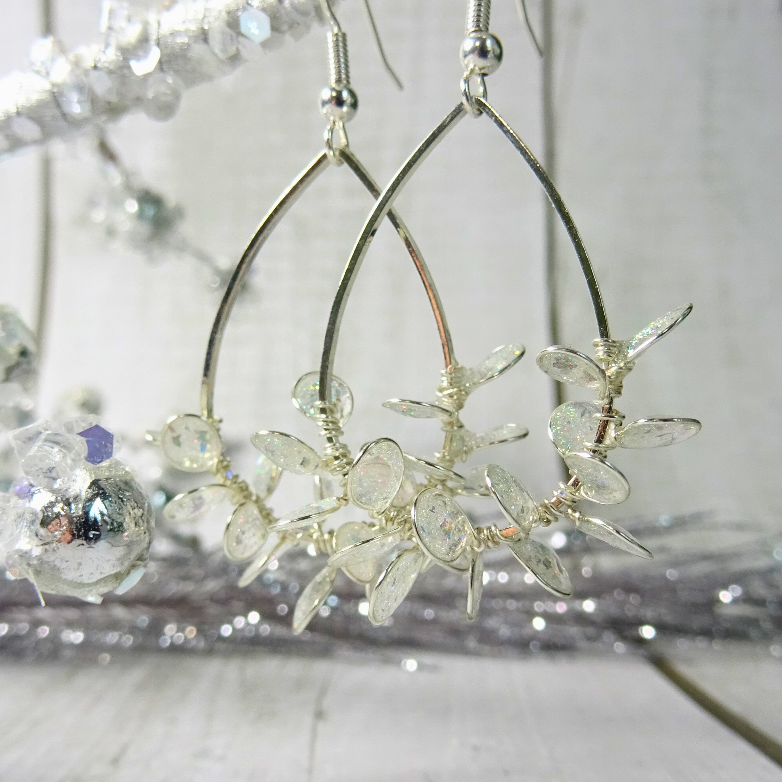 Crystal clear flower tear drop earrings