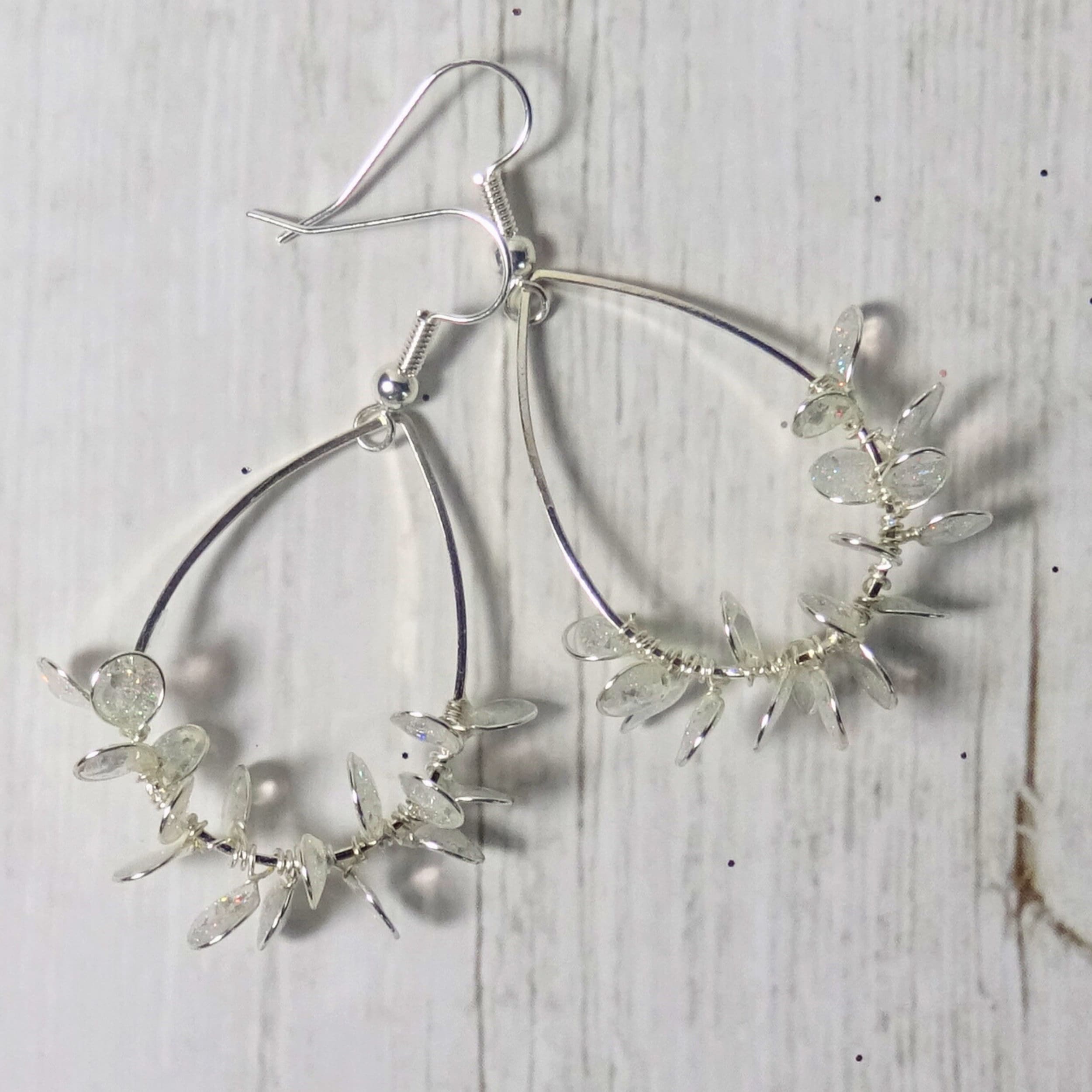 Crystal clear flower tear drop earrings