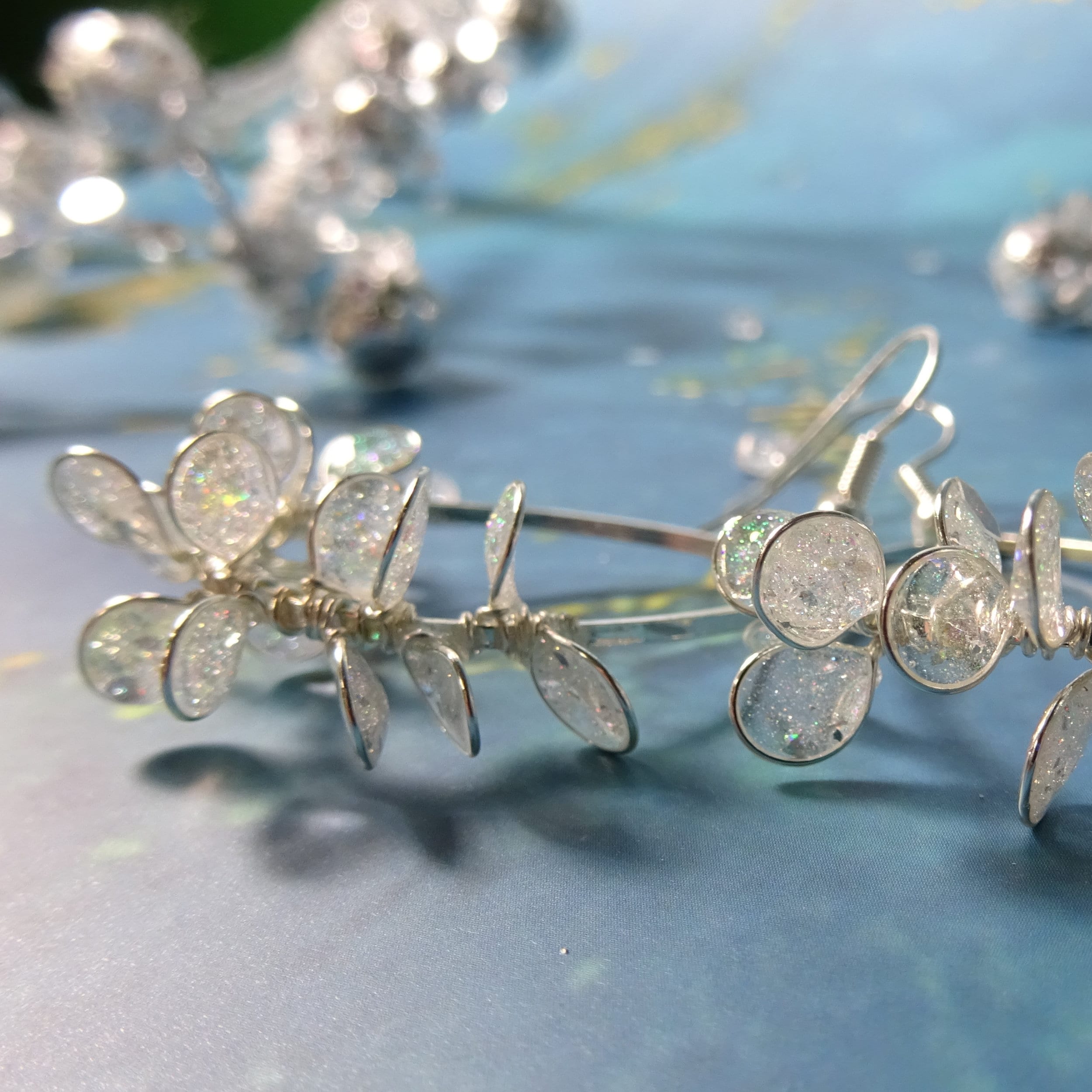 Crystal clear flower tear drop earrings