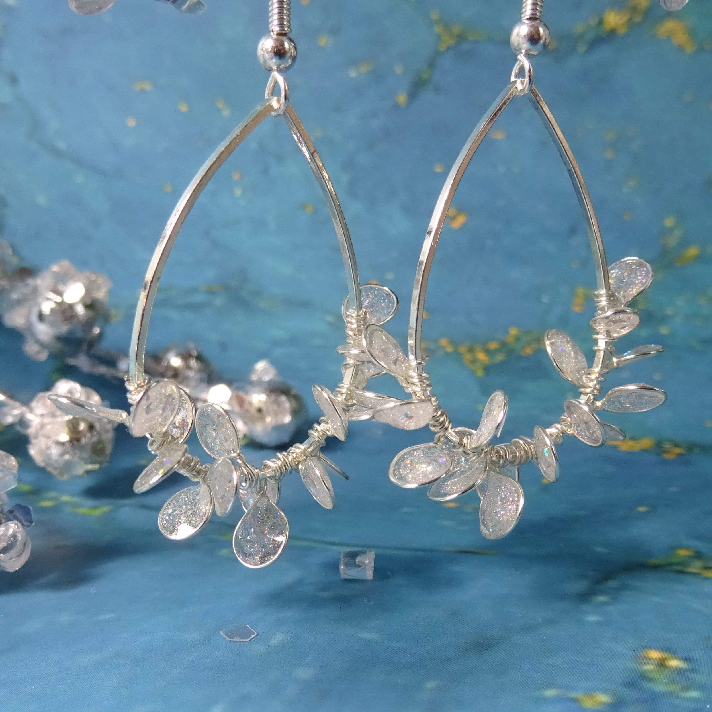 Crystal clear flower tear drop earrings