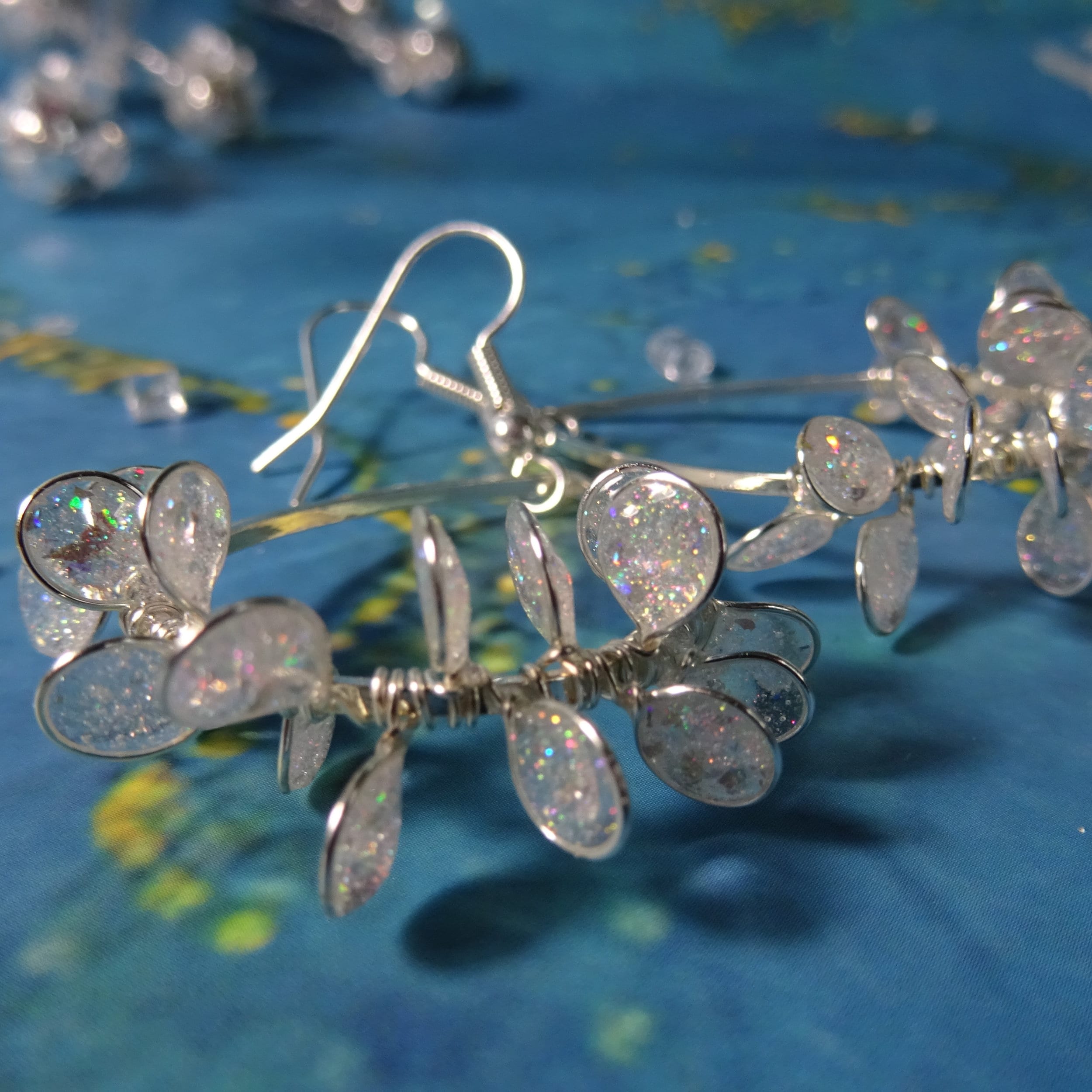 Crystal clear flower tear drop earrings