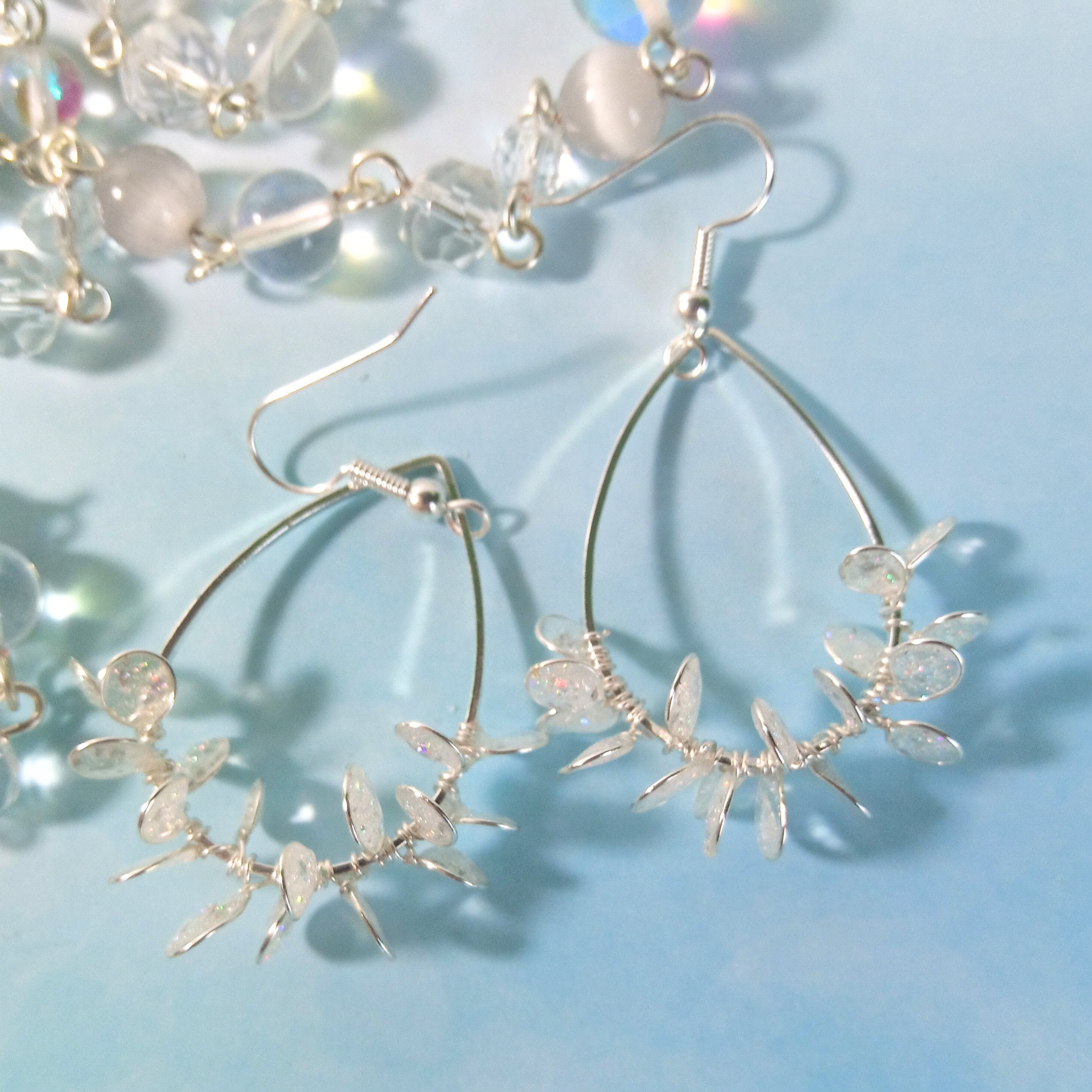 Crystal clear flower tear drop earrings