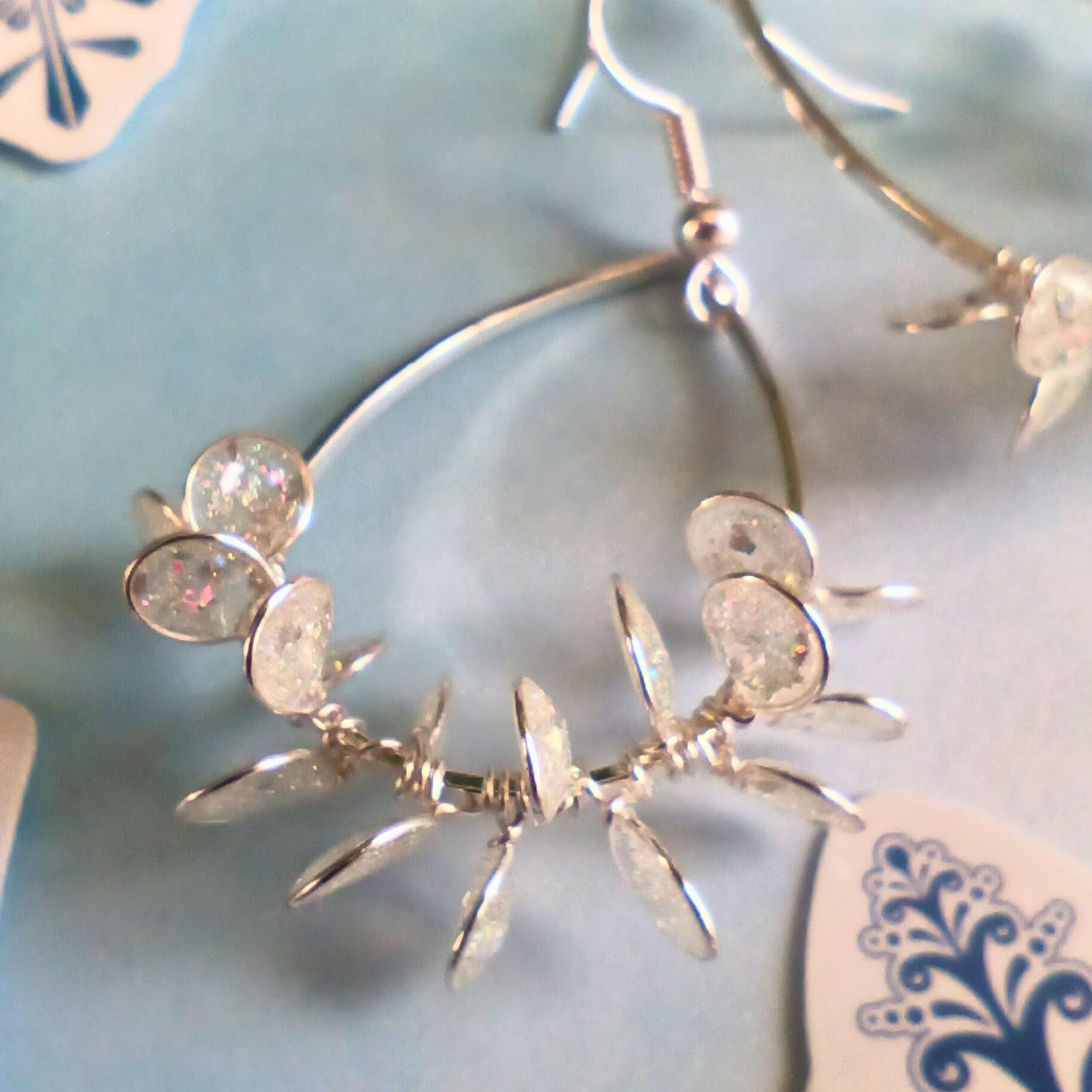 Crystal clear flower tear drop earrings