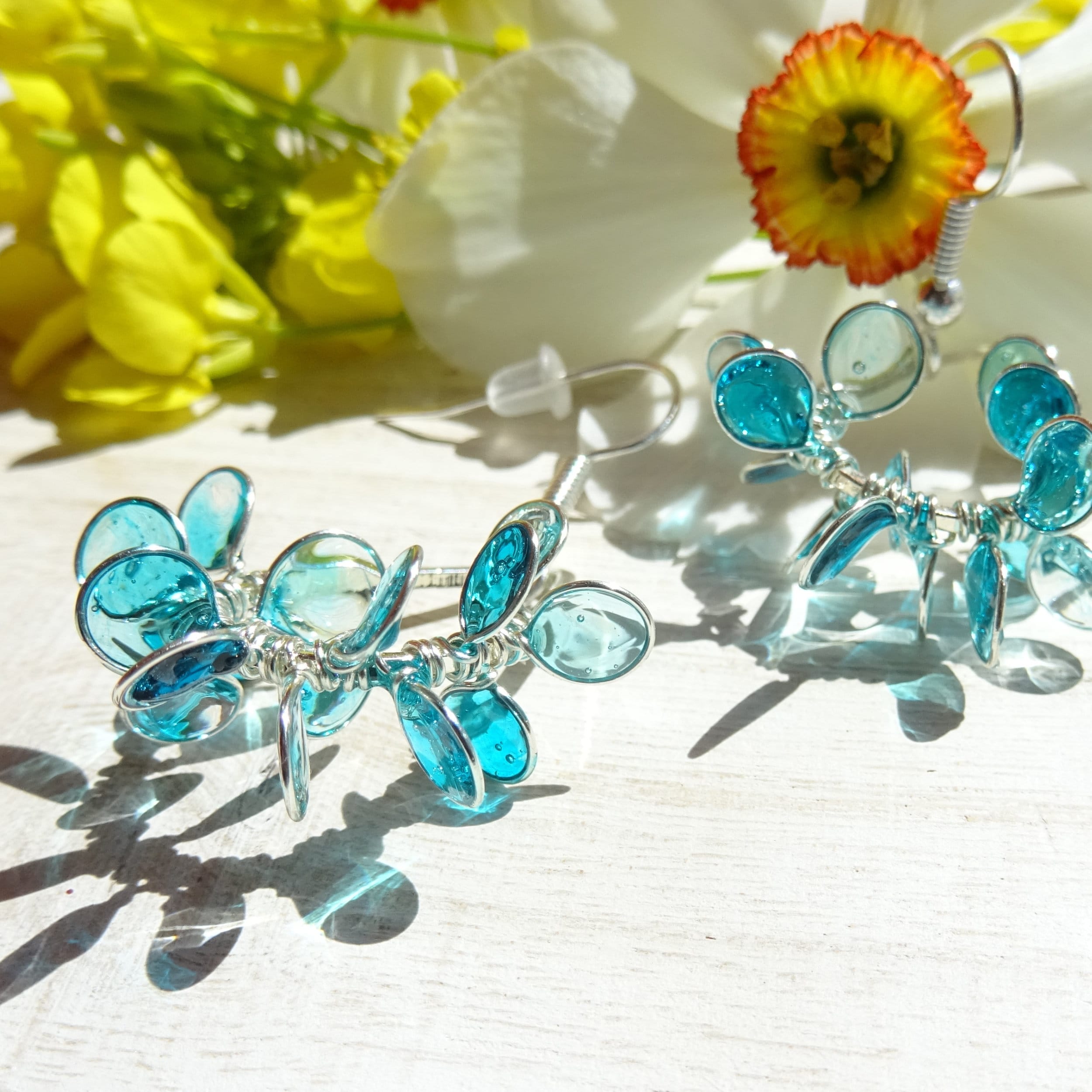 Aqua drop resin earrings