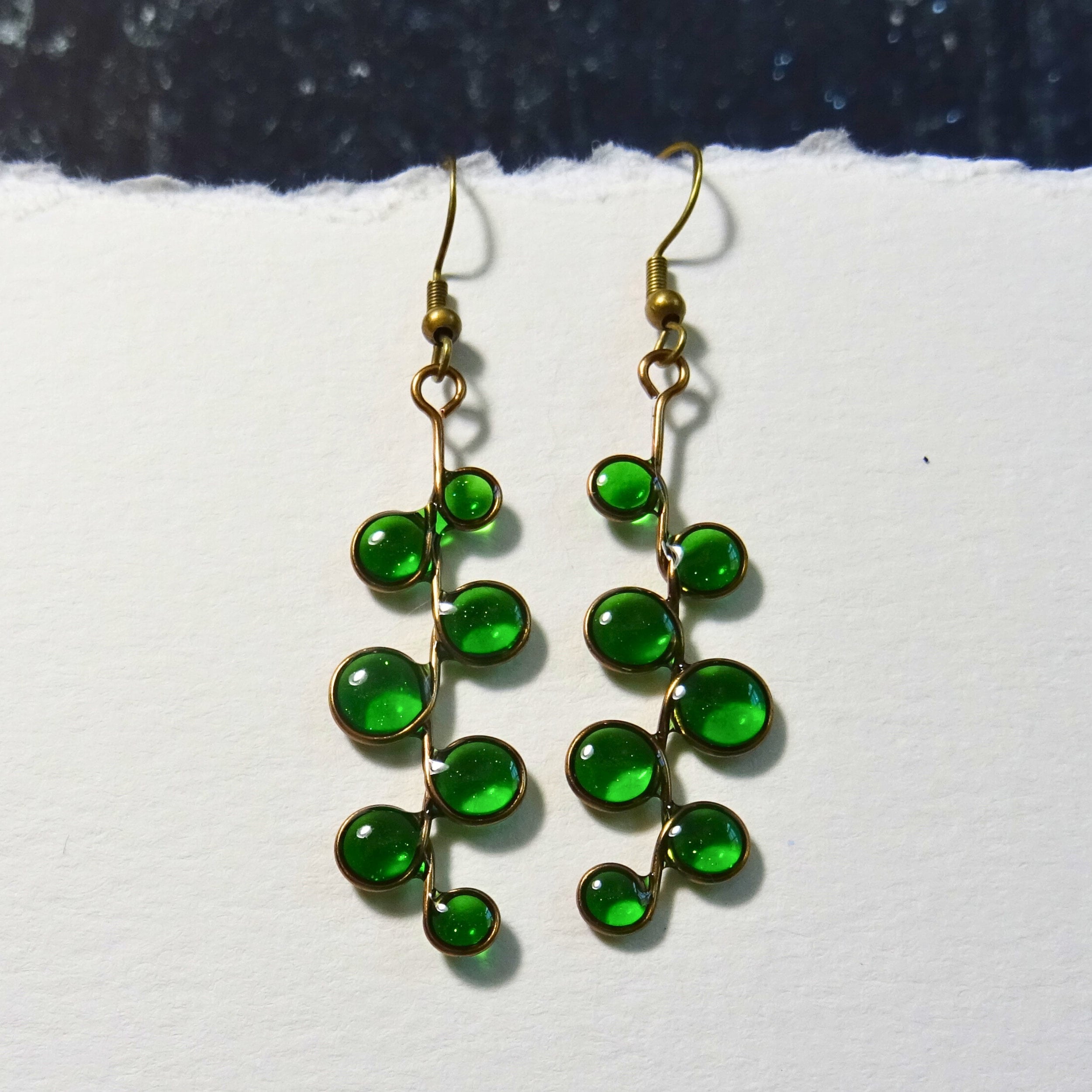 Emerald green stained glass resin earrings